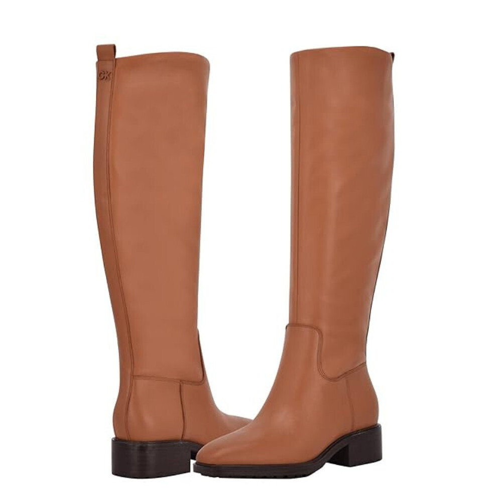 Calvin Klein Botina Boots Women's 8.5 Dark Natural Almond Toe Knee High LION643